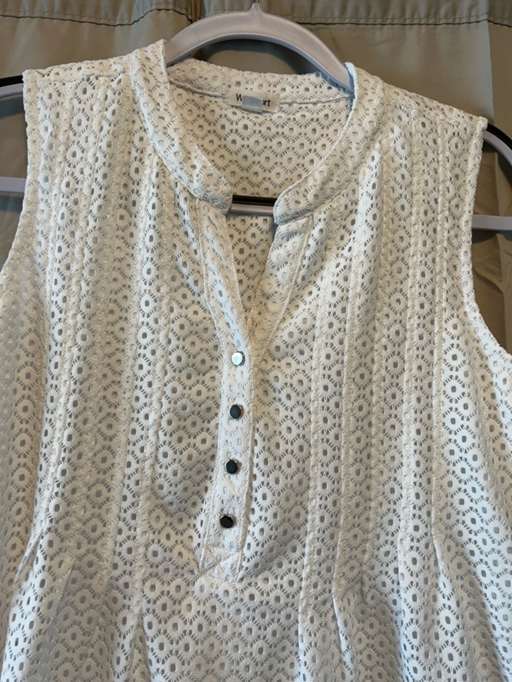 Westport White Sleeveless Eyelet Henley Top - Picture 2 of 4